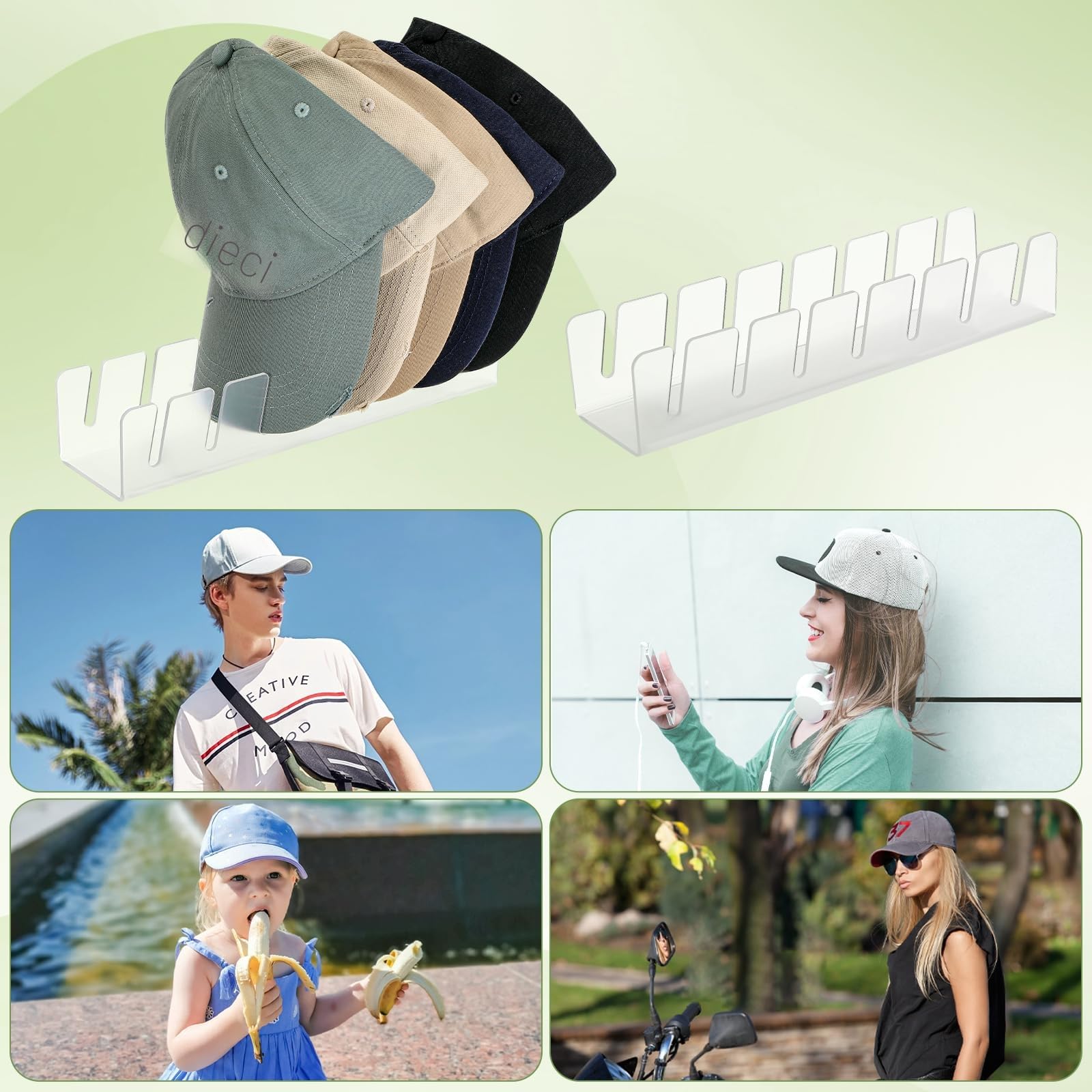 Kasanni 2 pezzi porta cappelli Acrilico portacappelli porta cappelli da armadio Nessuna installazione richiesta organizer per cappelli da baseball Contiene 14 cappellini da baseball