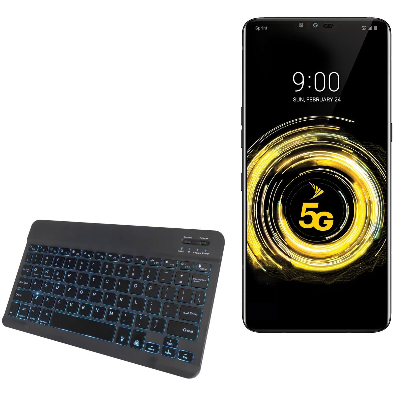 BoxWave Keyboard Compatible with LG V50 ThinQ 5G - SlimKeys Bluetooth Keyboard - with Backlight, Portable Slim LED 7 Colors - Jet Black