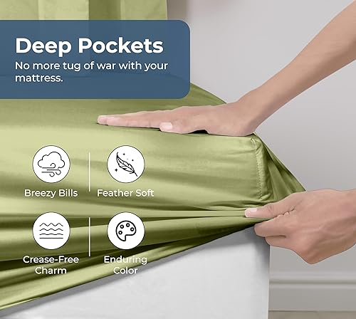 Miniatura 4 de Royale Linens Sábana Bajera Ajustable de Algodón Orgánico 100% - Tejido Percal - Sábanas Bajeras de Bolsillo Profundo Súper Suaves - Sábana Elástica