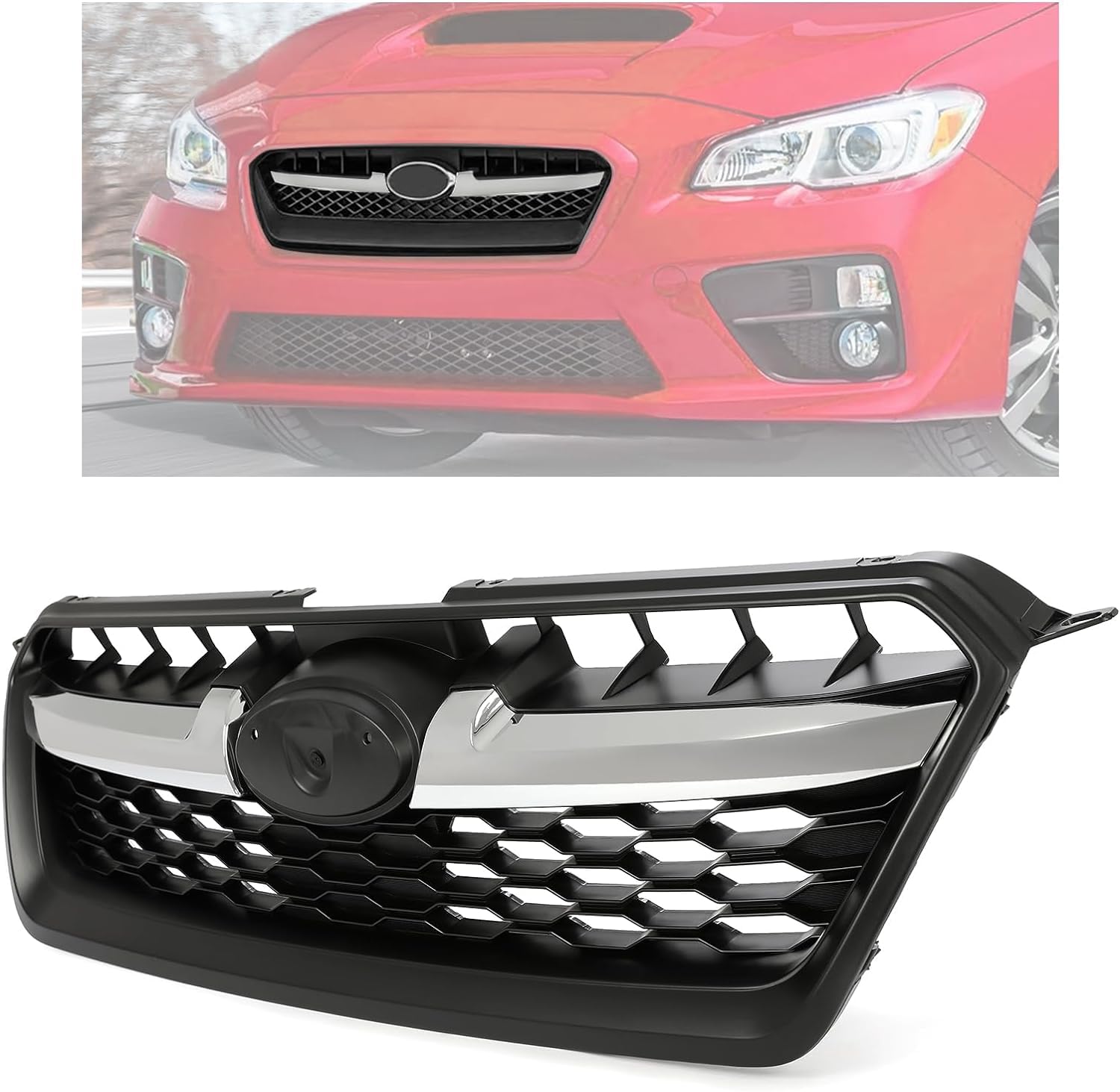 KUAFU Front Grill Compatible with 2012 2013 2014 Subaru Impreza 91122FJ000 SU1200158 Chrome+Painted Bumper Upper Hood Grille Silvery+Black