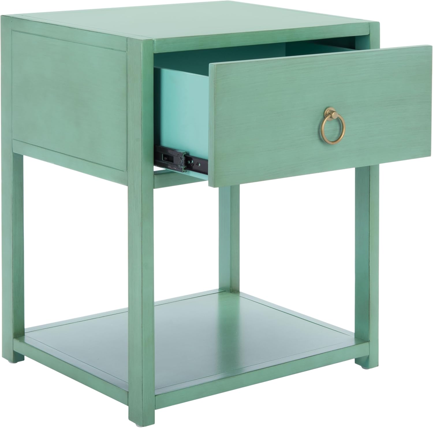 SAFAVIEH Furniture - Sadie 1-Drawer Nightstand - Turquoise - Wood - Glam Gold Hardware Design - Ideal for Bedroom, 21"W x 17.2"D x 26"H - Fully Assembled (NST9201C)