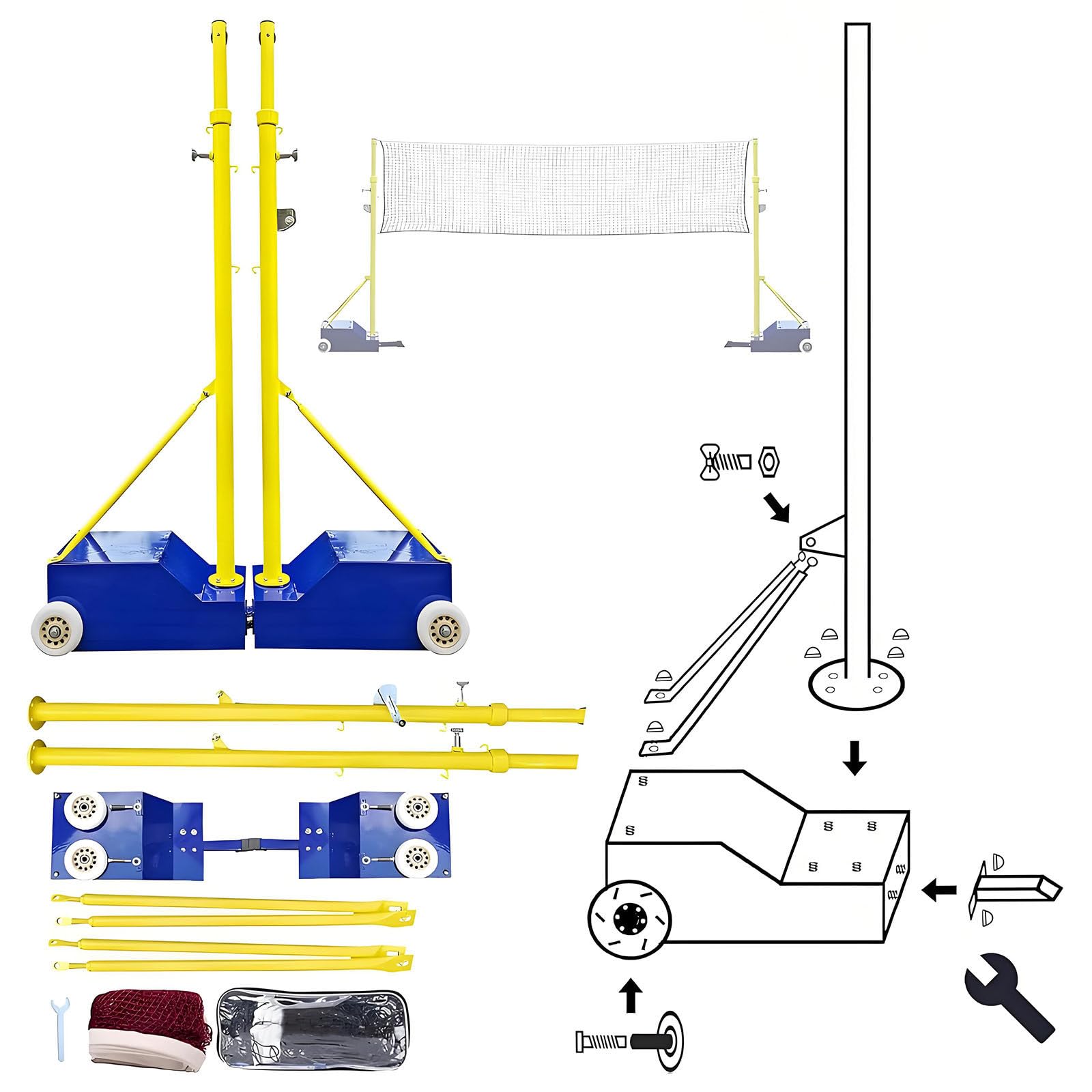 Postes De Voleibol con Base Estable, Red Ajustable 1,55-2,1 m, para Patio Exterior Adultos Niños