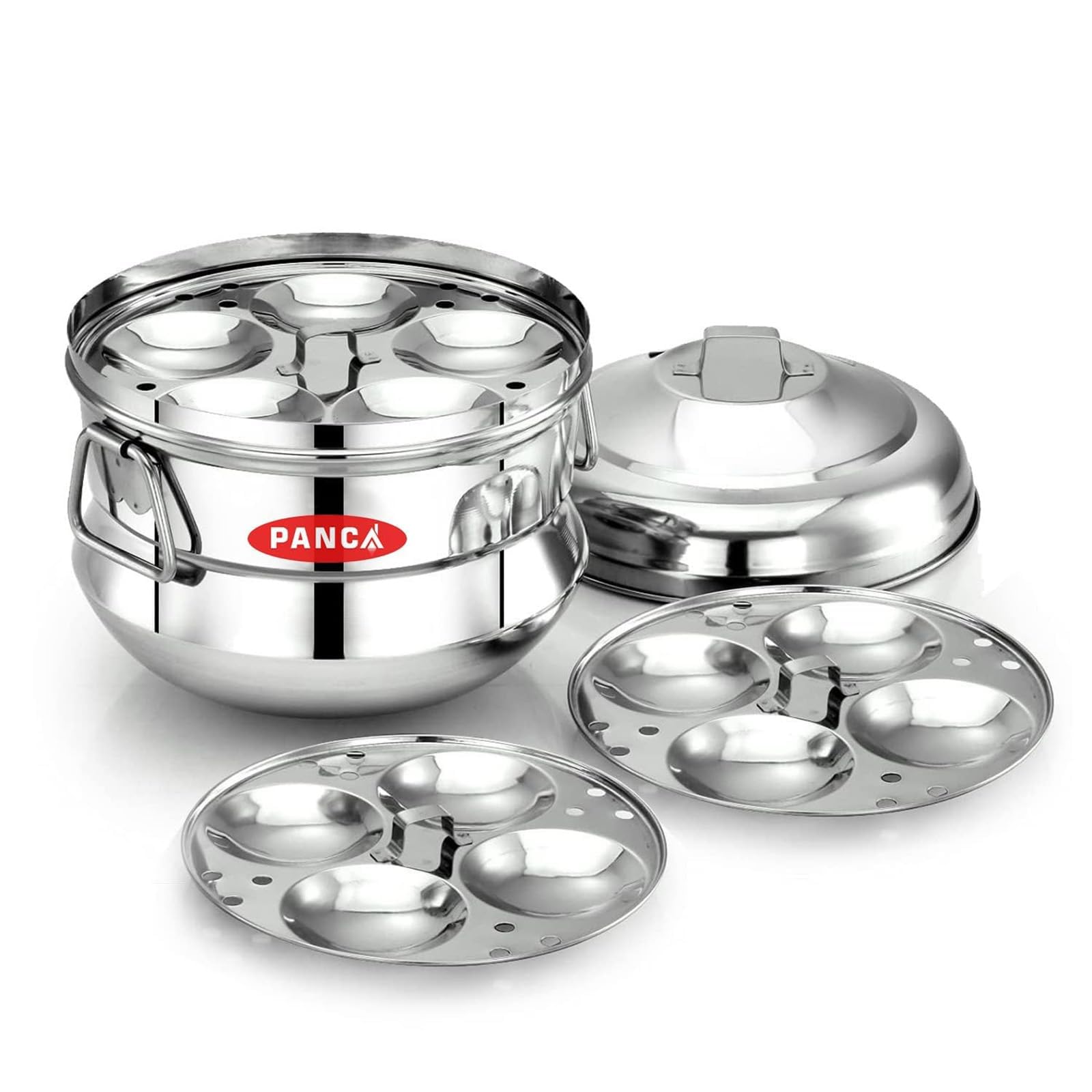 PANCA Idli Maker 3 Plate 13 Idli Cooker, Premium Idli Panai Heavy Weight Idly Cooker, Idli Pot- Silver Idli Steamer, (13 IDLI BIG) (13 IDLI), Stainless Steel, 15 Liter