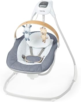 Ingenuity Simplecomfort Kompakt Yatıştırıcı Salıncak, Döner Çubuk, Dönen Koltuk, 6 Hız Seçeneği, 0 Aylık İle 9 Aylık Arasındaki Bebekler İçin, 9 Kg’a Kadar, Chambray