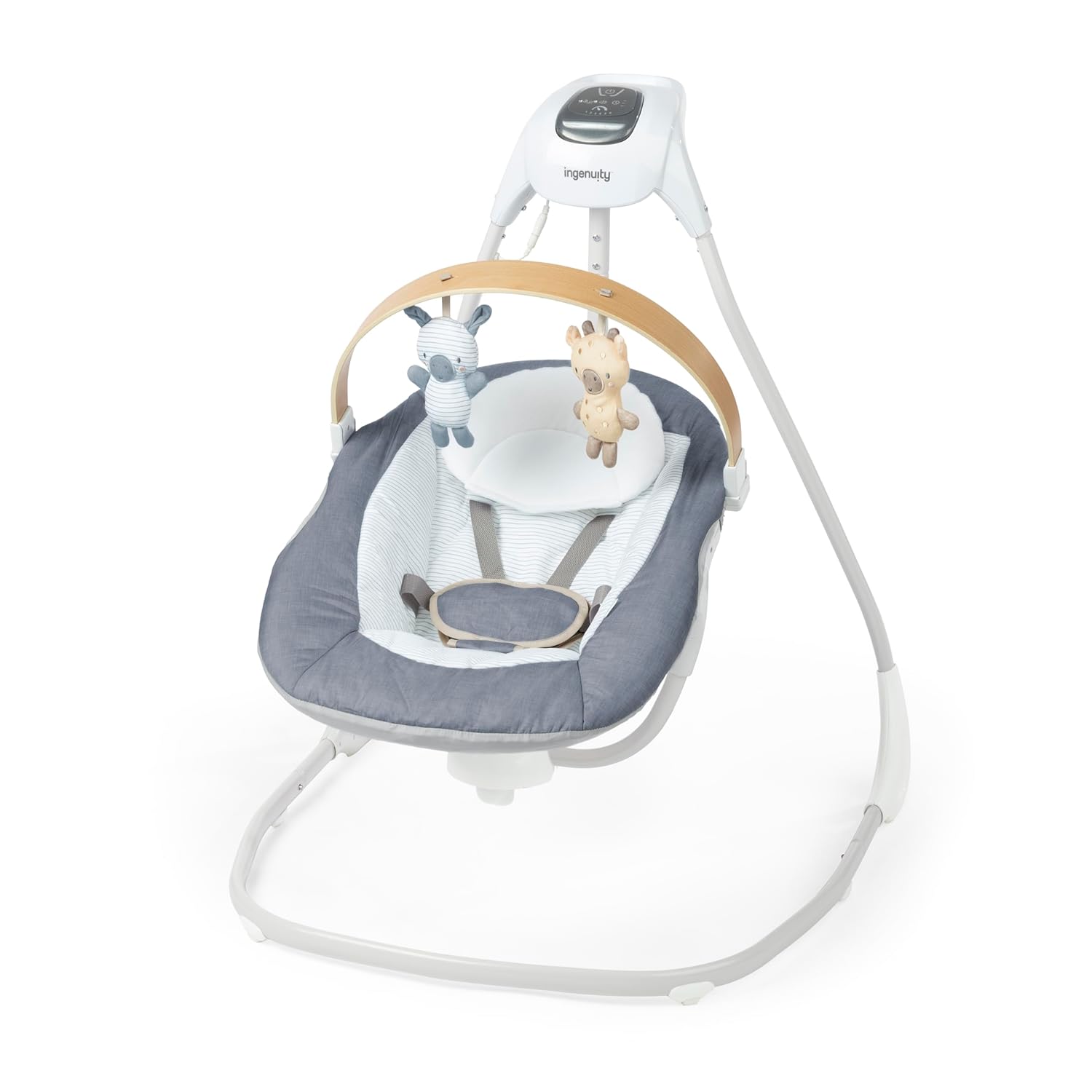 Ingenuity SimpleComfort Compact Soothing Swing, Rotating Bar, Rotating Seat, 6 Speeds, for Ages 0-9 Months, Up to 20 Pounds - Chambray