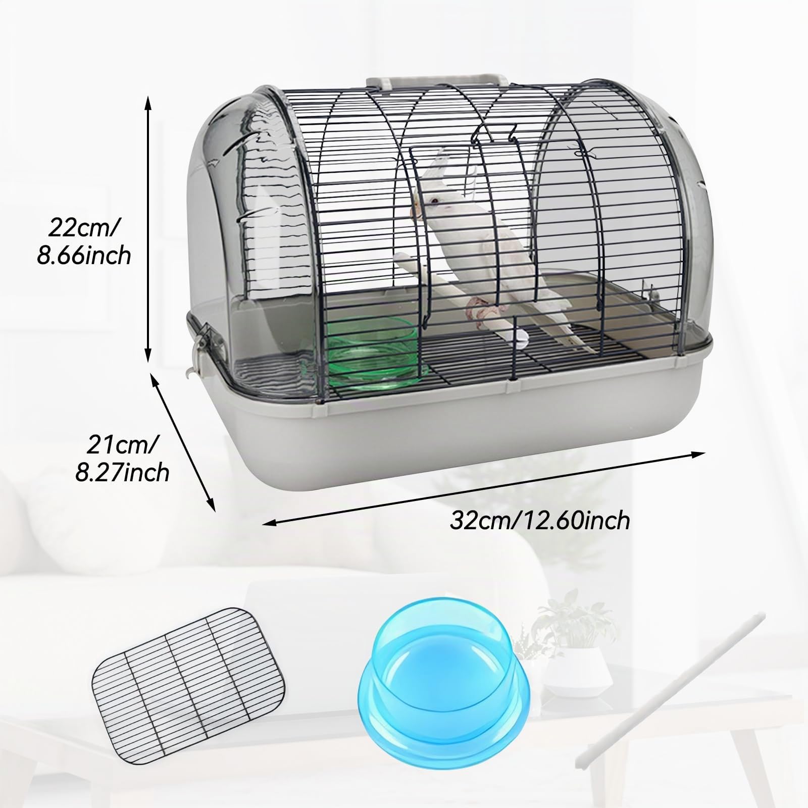 Colcolo Leichter Vogelträger-Transportkäfig mit Ständer, Leichter Vogelkäfig, Villa, Vogelkäfig für Papageien, kleine Vögel, Wellensittiche, Grau