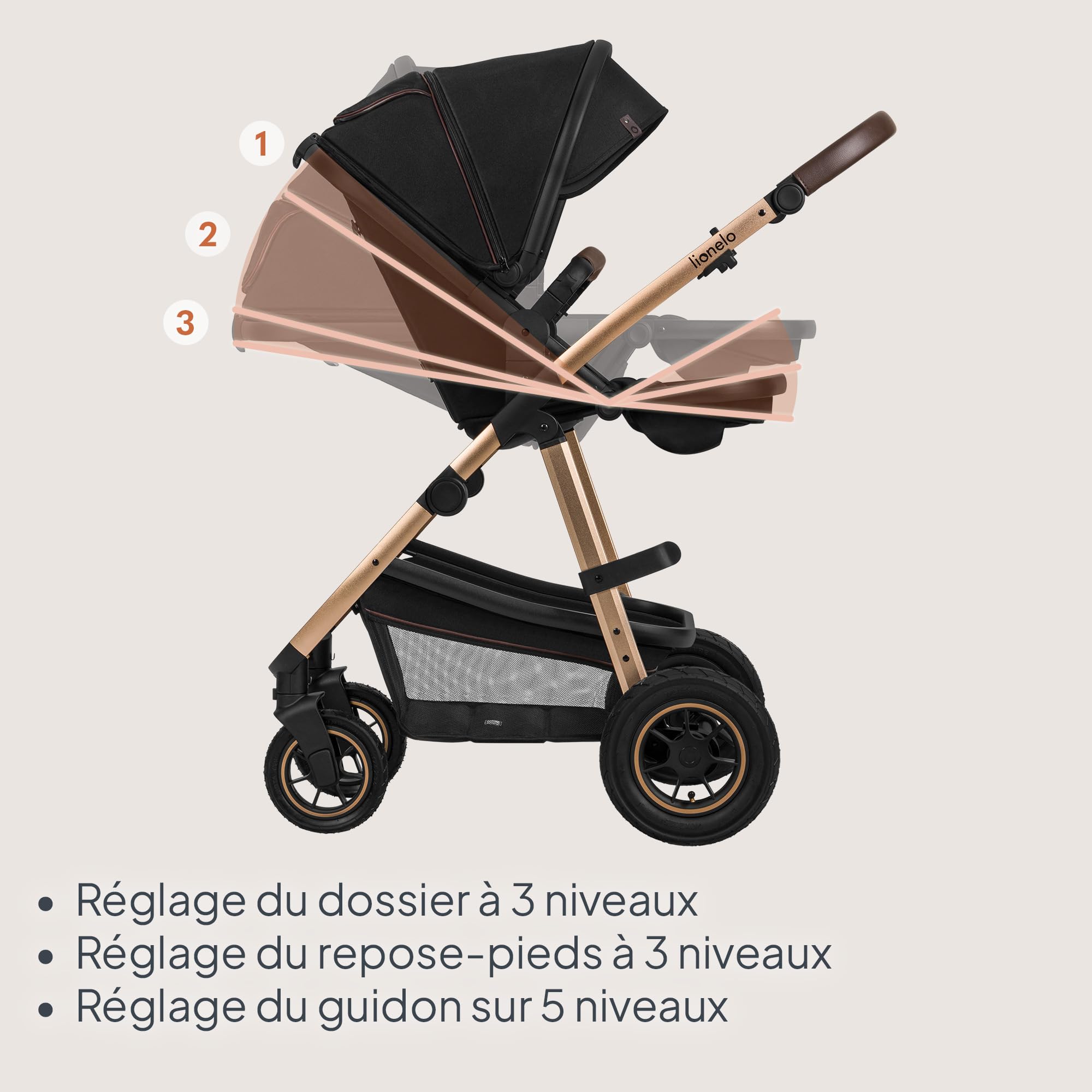 LIONELO Amber 2 in 1 poussette multifonctionnellle, landau, ensemble poussette avec siège sport et nacelle fixe, sac, moustiquaire, couvrir, feuille de pluie