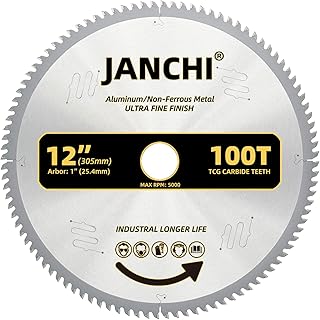 12-Inch 100T Ultra Fine Finish Aluminum/Non-Ferrous Metal Saw Blade with 1-Inch Arbor, Upgrade TCG Grind Teeth for Ultra Fine Finish Cutting Thin Aluminum, Plastic, Composite and Non-Ferrous Metal