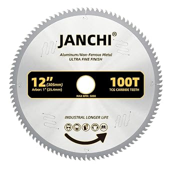 12-Inch 100T Ultra Fine Finish Aluminum/Non-Ferrous Metal Saw Blade with 1-Inch Arbor, Upgrade TCG Grind Teeth for Ultra Fine Finish Cutting Thin Aluminum, Plastic, Composite and Non-Ferrous Metal