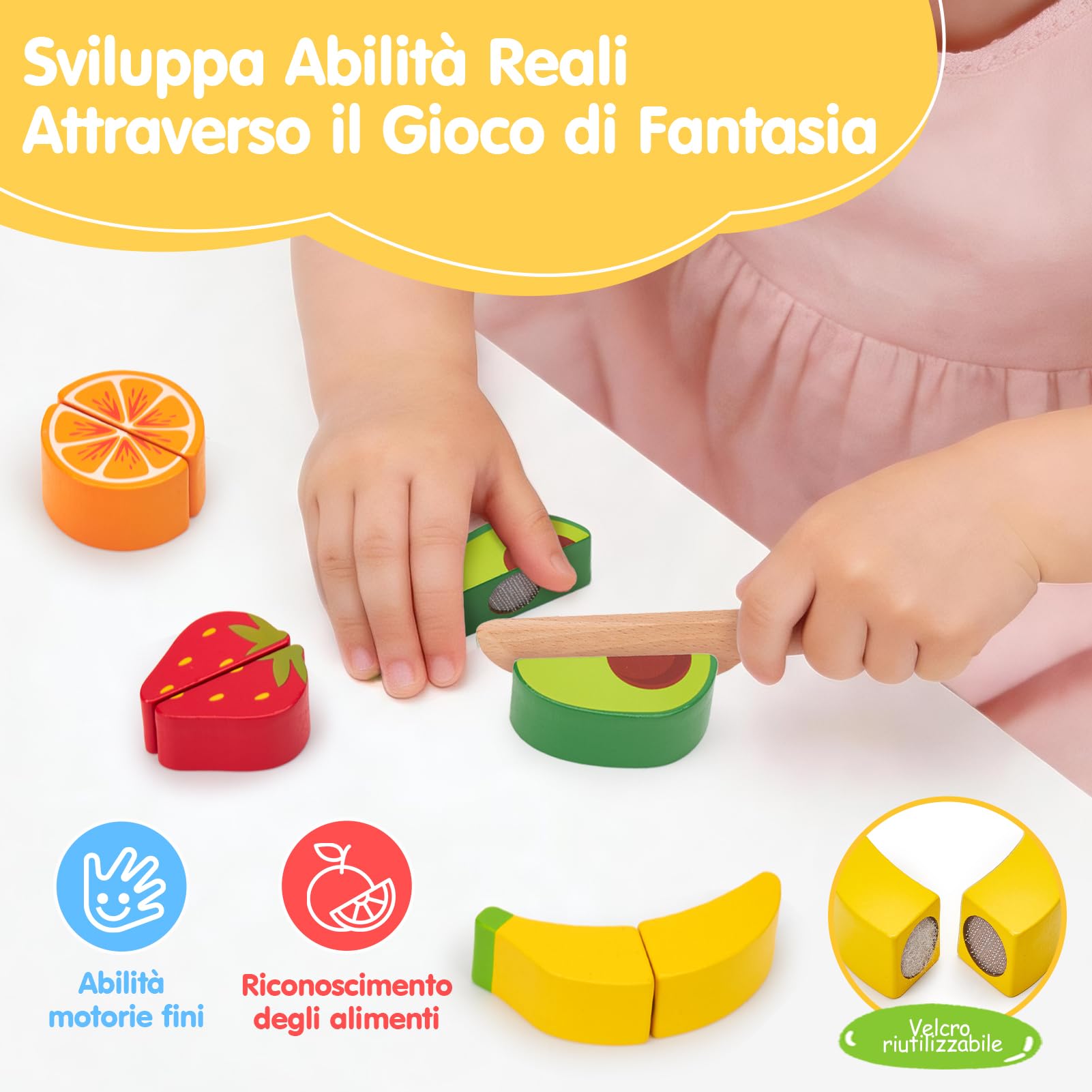 hahaland Cucina Giocattolo per Bambini, 43 Pcs Set Cucina Bambini 3-5 Anni | Giochi Montessori, con Cibo, Menu & Scatola, Facile da Riporre & Trasportare, Regalo Educativo Bimbo Bimba