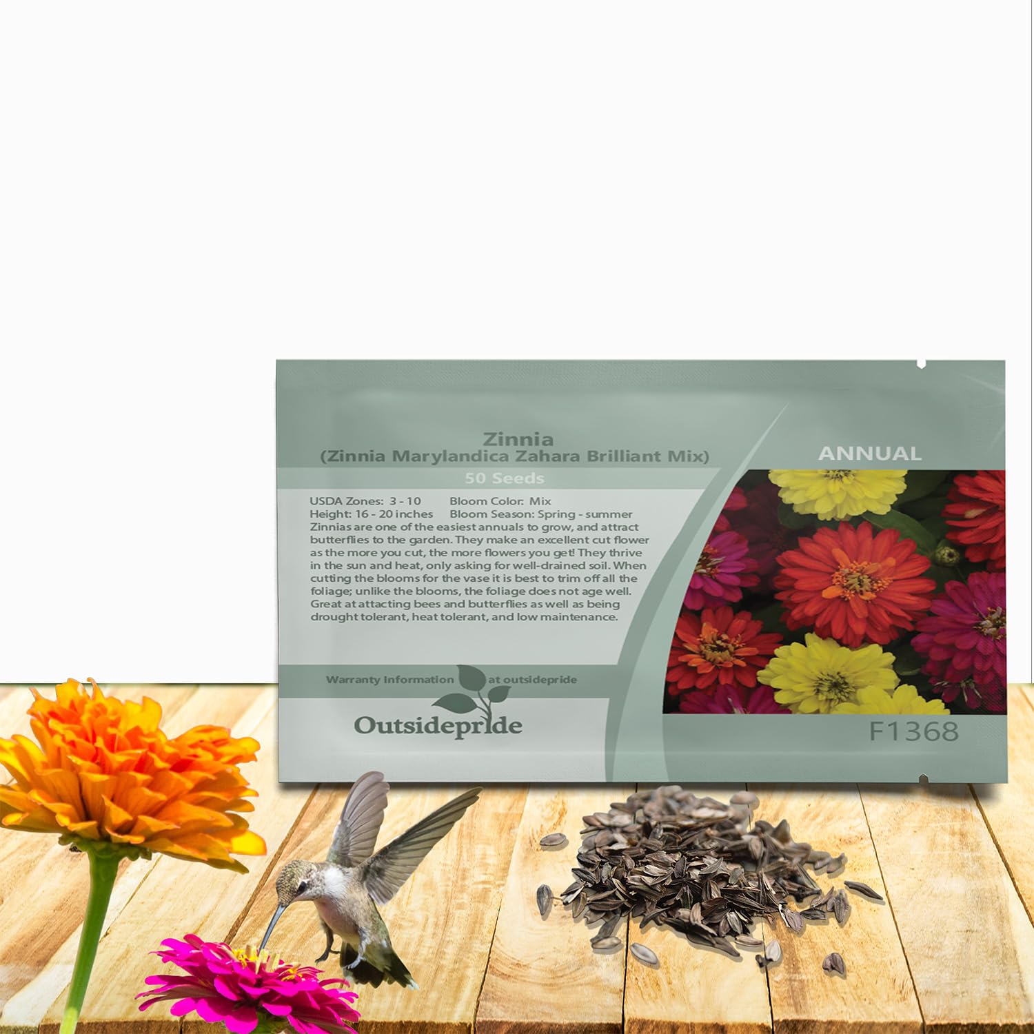 Outsidepride Marylandica Zahara Double Brilliant Mix Zinnia Seeds - 50 Pcs Annual, Heat & Drought Tolerant Flower Seeds for Planting w/Vibrant Blooms for Pollinator Gardens & Floral Arrangements