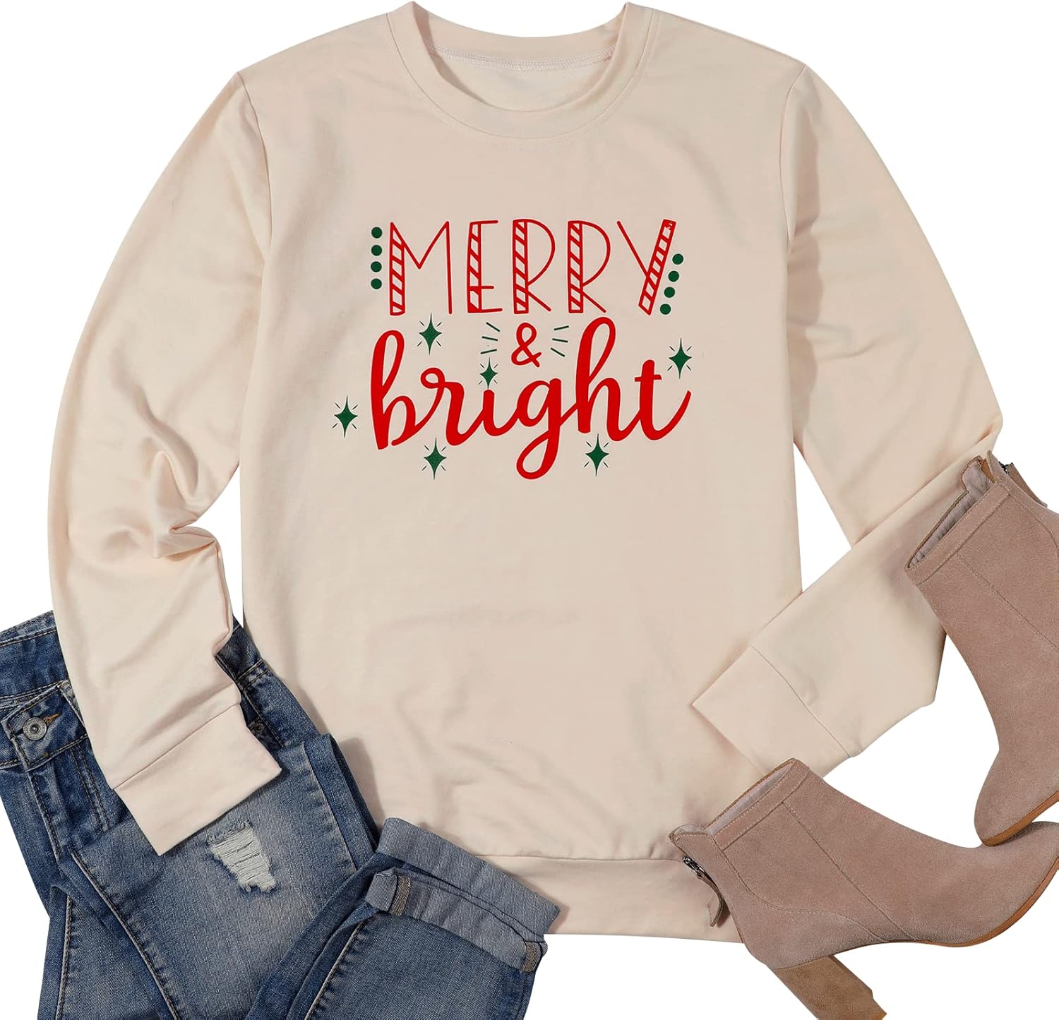 KIMSOONG Christmas Sweatshirts for Women Merry and Bright Santa Print Xmas Sweatshirt Crewneck Pullover Shirts - Image 3