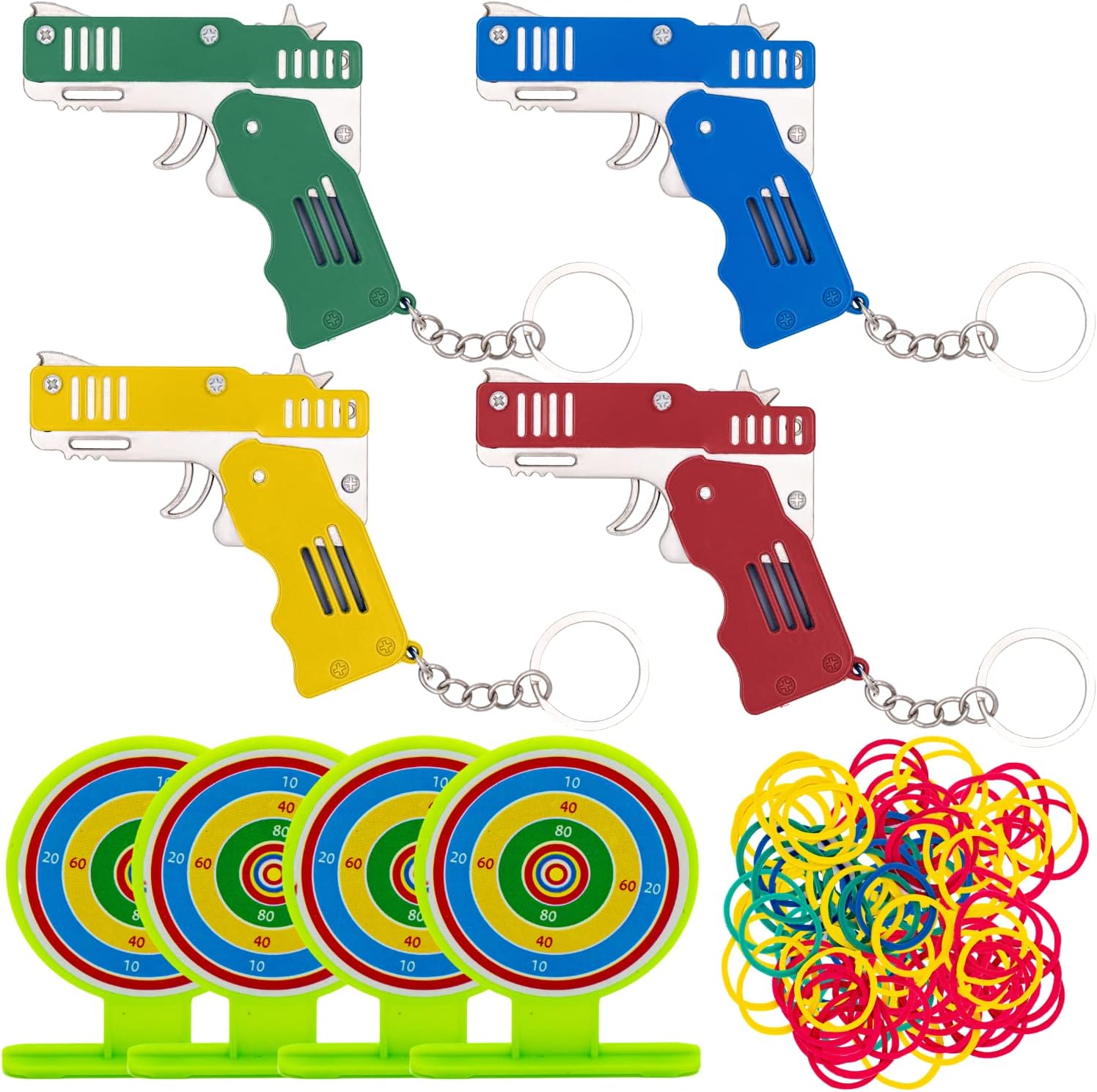 Rubber Band Gun, 4 Pack, 4 Extra Targets & Rubber Bands