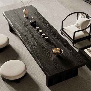 Solid Wood Japanese Low Floor Table Meditation Floor Sitting Altar Table for Living/Tea/Reception RoomBlack,47.2x23.6x13.7in