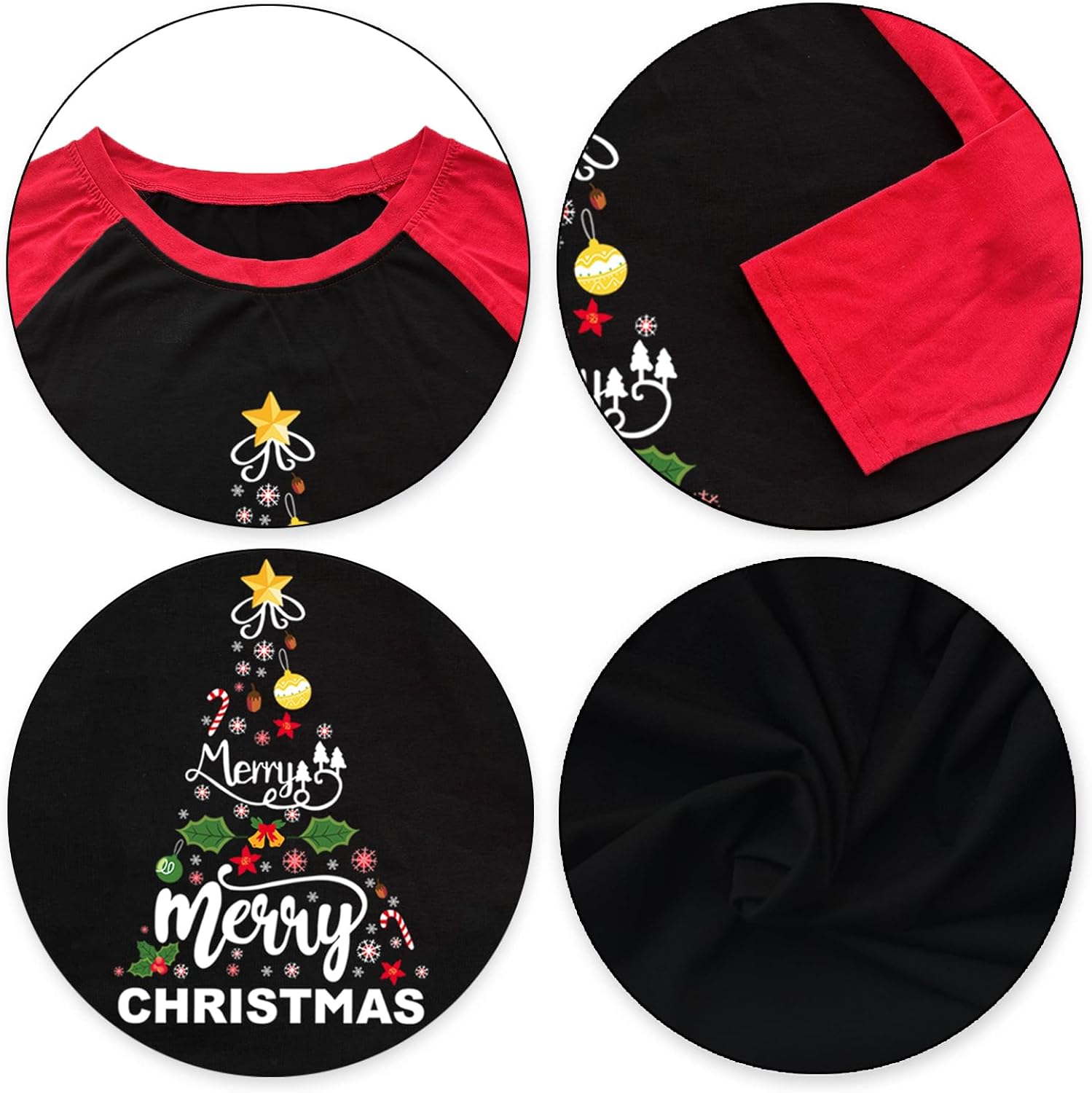 Merry Christmas Shirts Women's 3/4 Sleeve Xmas Tree Vintage Graphic Tee Tops Holidays O-Neck Baseball T Shirt Blouse - Image 6