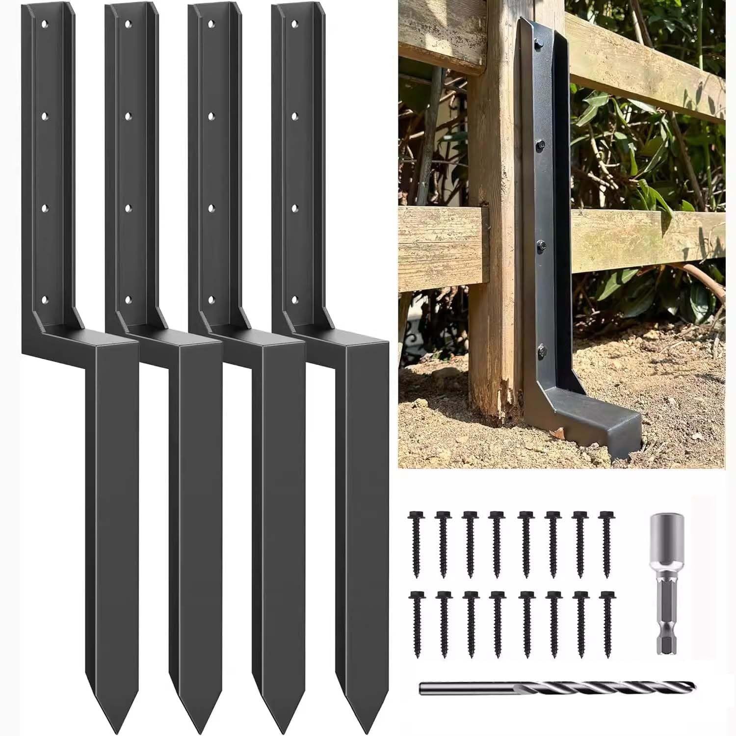 Heavy Duty Steel Anchor Ground Spike for Broken Leaning Wood Post Fix, Fence Post Repair Kit with Quick Fix Solution