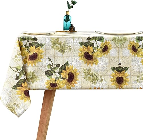 LOHASCASA Mantel de vinilo de girasol para mesas rectangulares, mantel de plástico impermeable de PVC, manteles oblongos, manteles de hule lavable