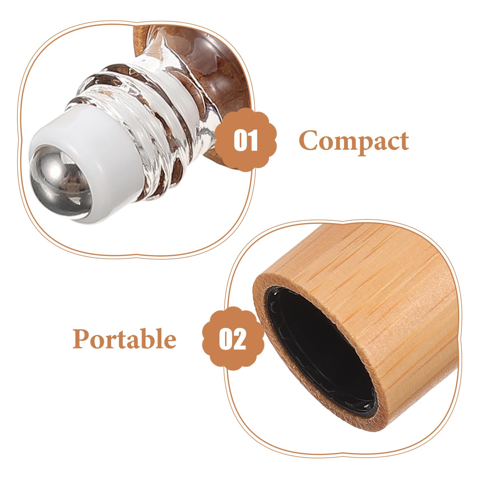Botella Roll-on de Bambú y Vidrio 10 Ml, Envase Rellenable para Perfume y Aceites Esenciales, Botella de Viaje Compacta, Frasco Cosmético sin Logo, Recipiente Portátil