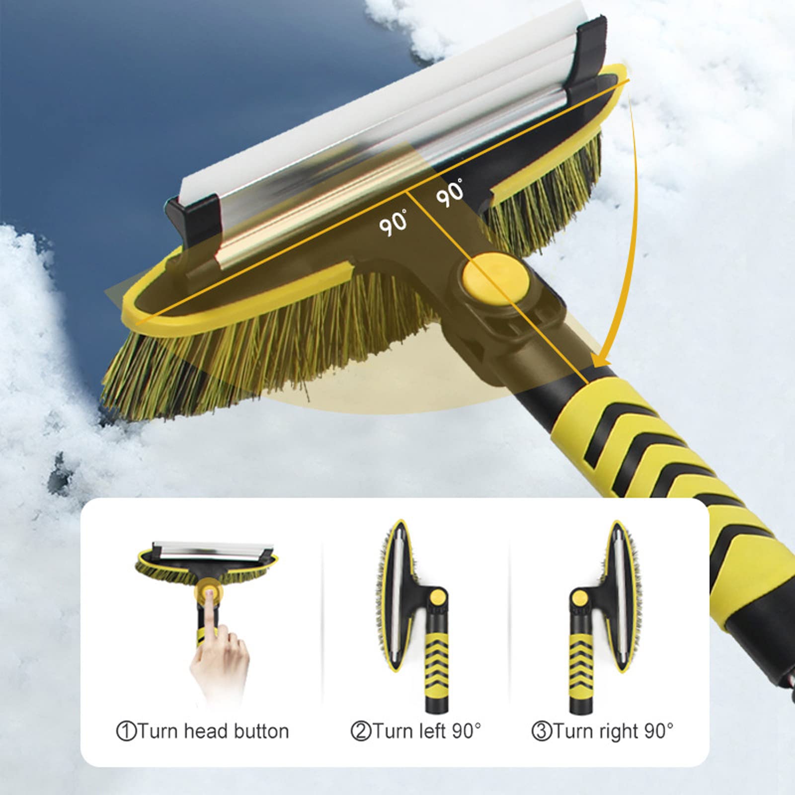 Brosse à Neige Grattoir à Glace Pelle à Neige Grattoir à Glace et Brosse à Glace Extensible de 41,3 Pouces, Grattoir à Neige avec poignée en Mousse Ergonomique pour Voitures, 3 en 1, Jaune