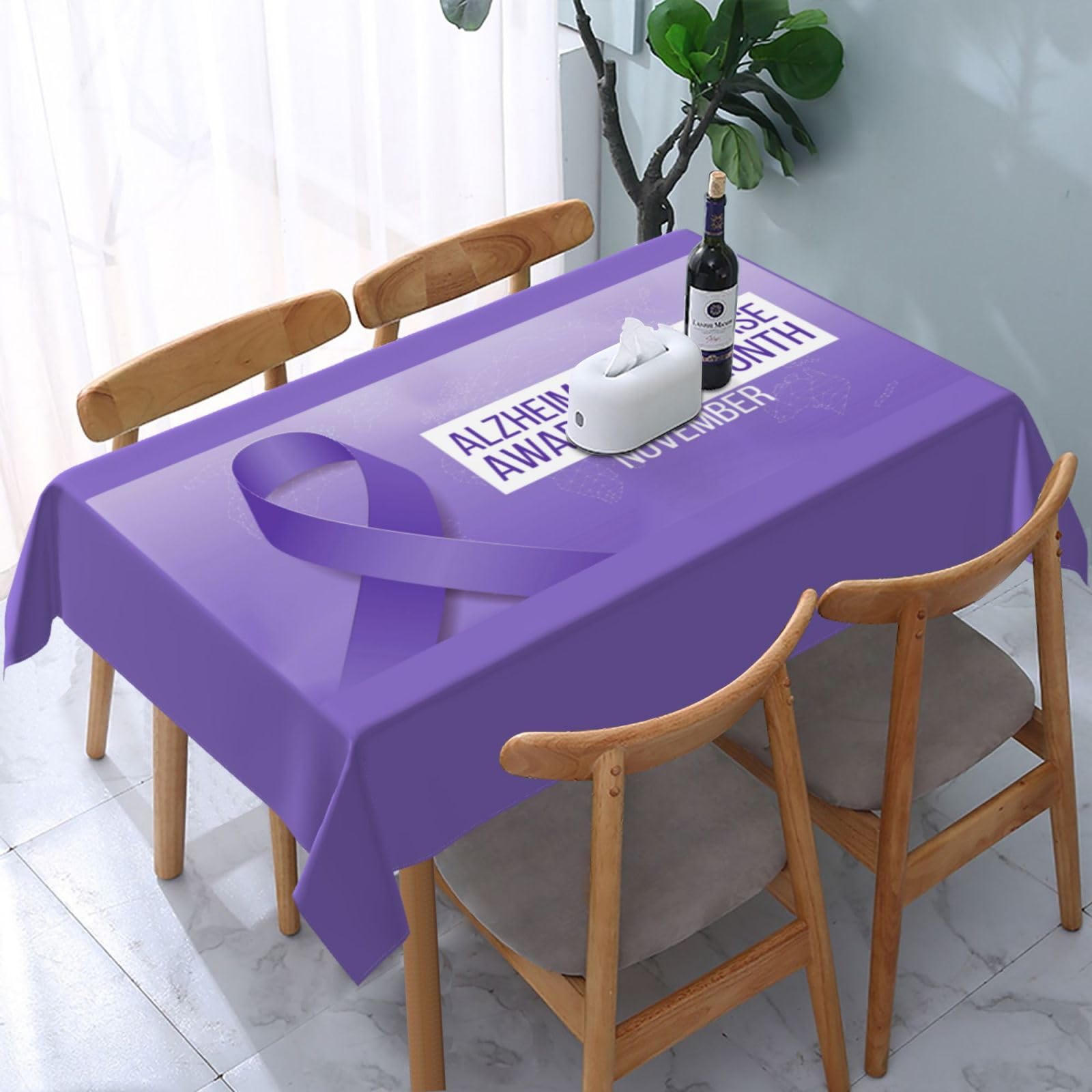 JunHeArt Alzheimer'S Awareness Month Tablecloth Rectangle Table Cover Washable Table Cloths Decor For Kitchen 54" X 72"