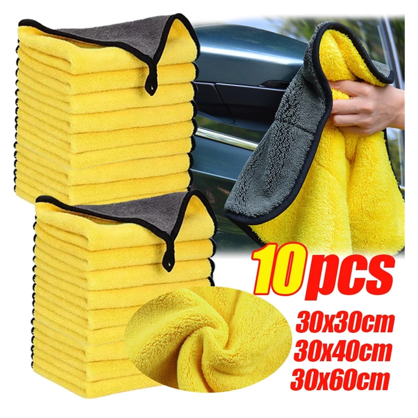 Toallas for Lavado de Autos, paño de Limpieza, paño Absorbente seco, Toalla de Microfibra de Uso General, Gruesa, Amarilla, 30/40/60 cm(10pcs 30x60cm)
