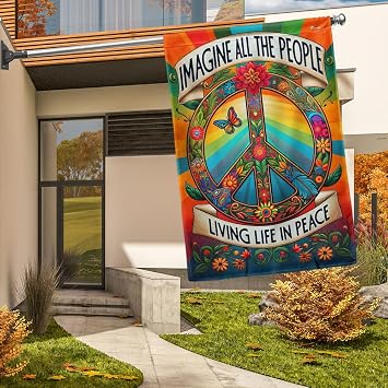 American Flag-Peace Sign Hippie Flag Imagine All The People Living Life In Peace Flag MLN3253F, House Flag 29.5" x 39.5"-USA Flags Premium Polyester-Decorative Indoor Outdoor Flag