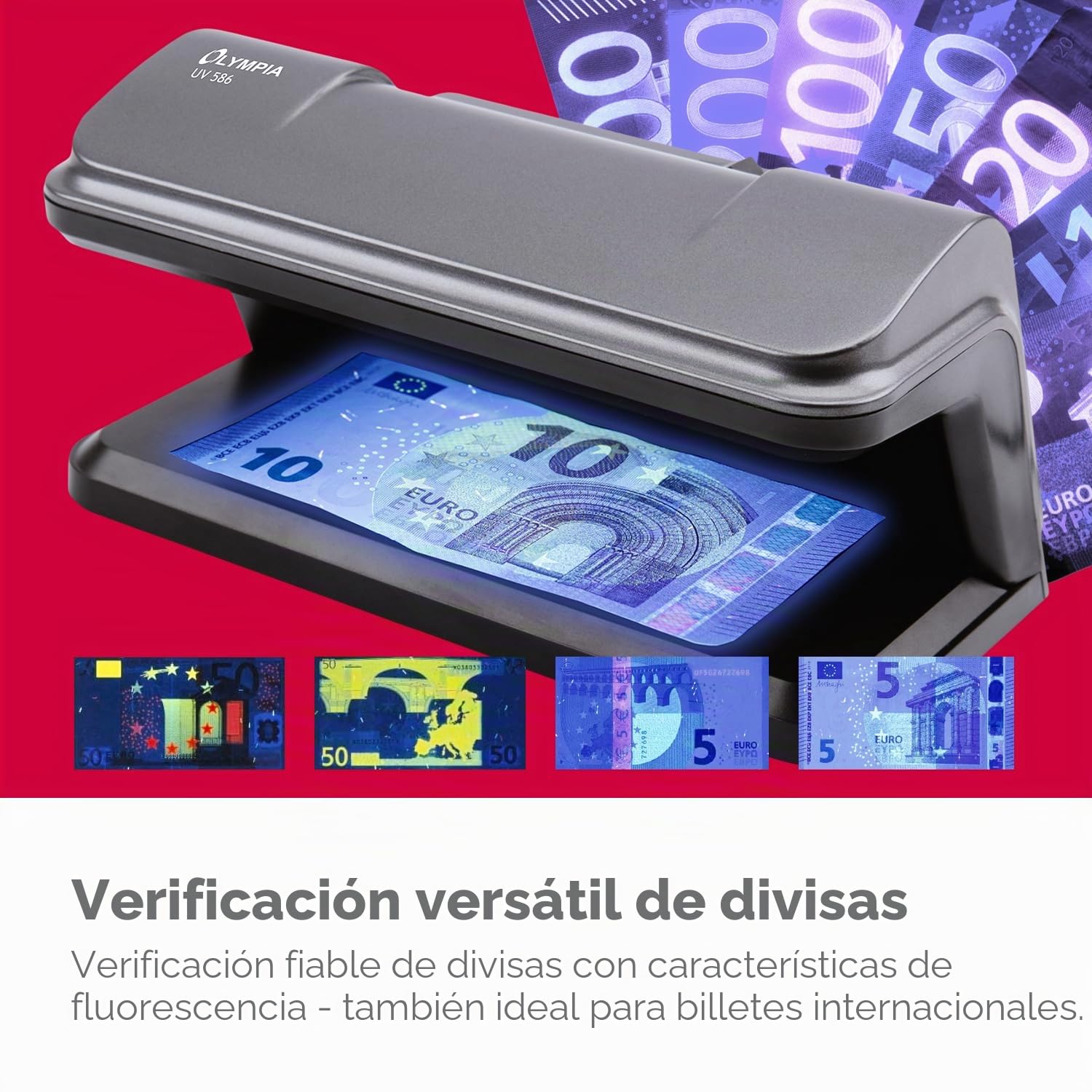 Olympia Detector de billetes UV 586 | Comprobador de billetes para billetes | comprobador de billetes falsos con lámpara UV 9 W | Prueba de billetes y billetes | Detector de billetes | sin