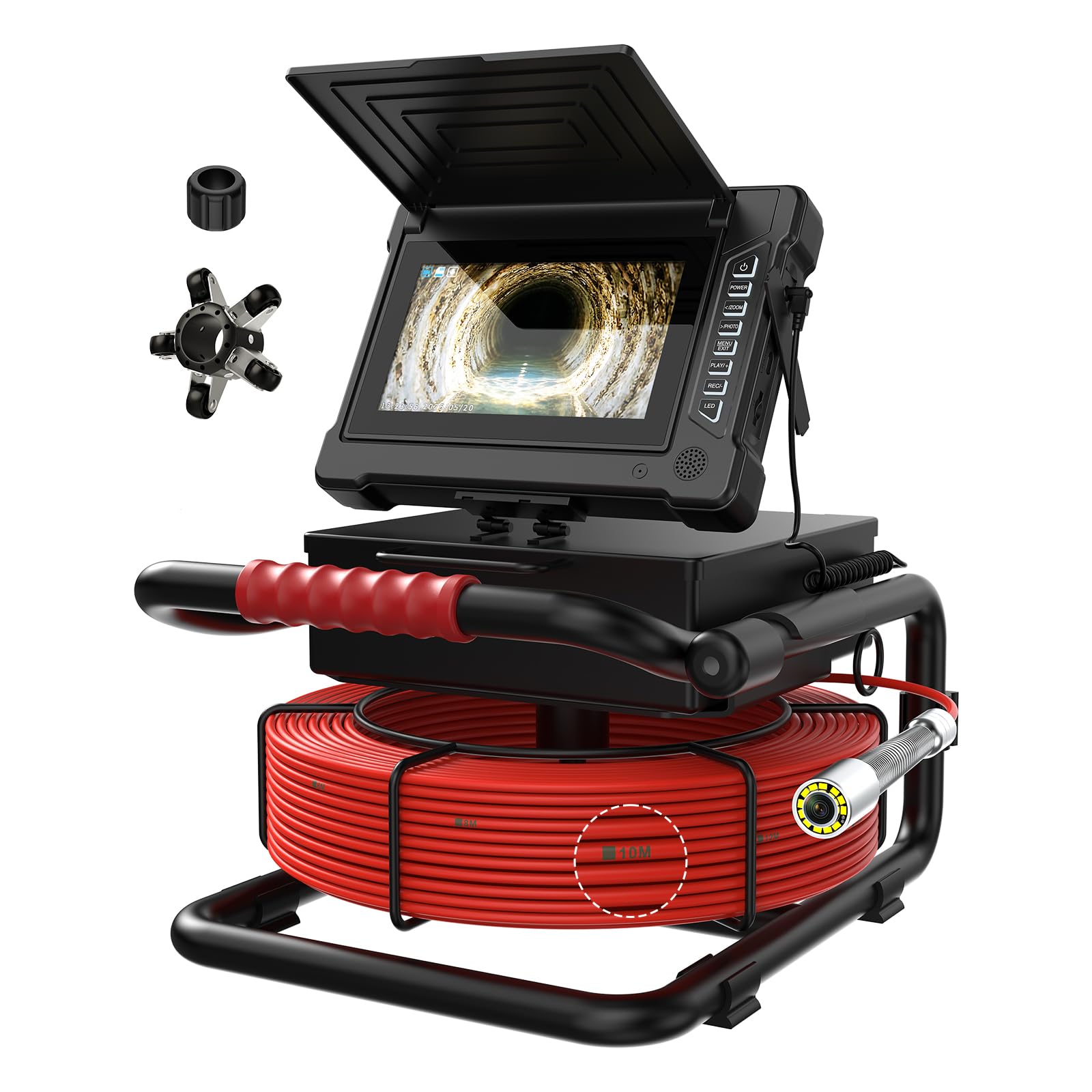 Cámara de alcantarillado de 100 pies/30 m, pantalla IPS de 7 pulgadas, cámara endoscópica industrial, función DVR autonivelante con marcador de medidor, tarjeta de 32 GB para tuberías de drenaje