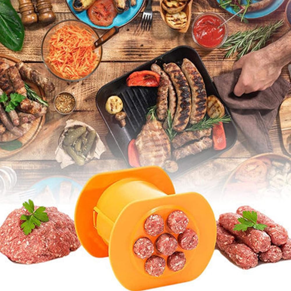 Prensa Cevapcici para perros calientes, máquina manual de moldes para salchichas, utensilios de cocina DIY (naranja)