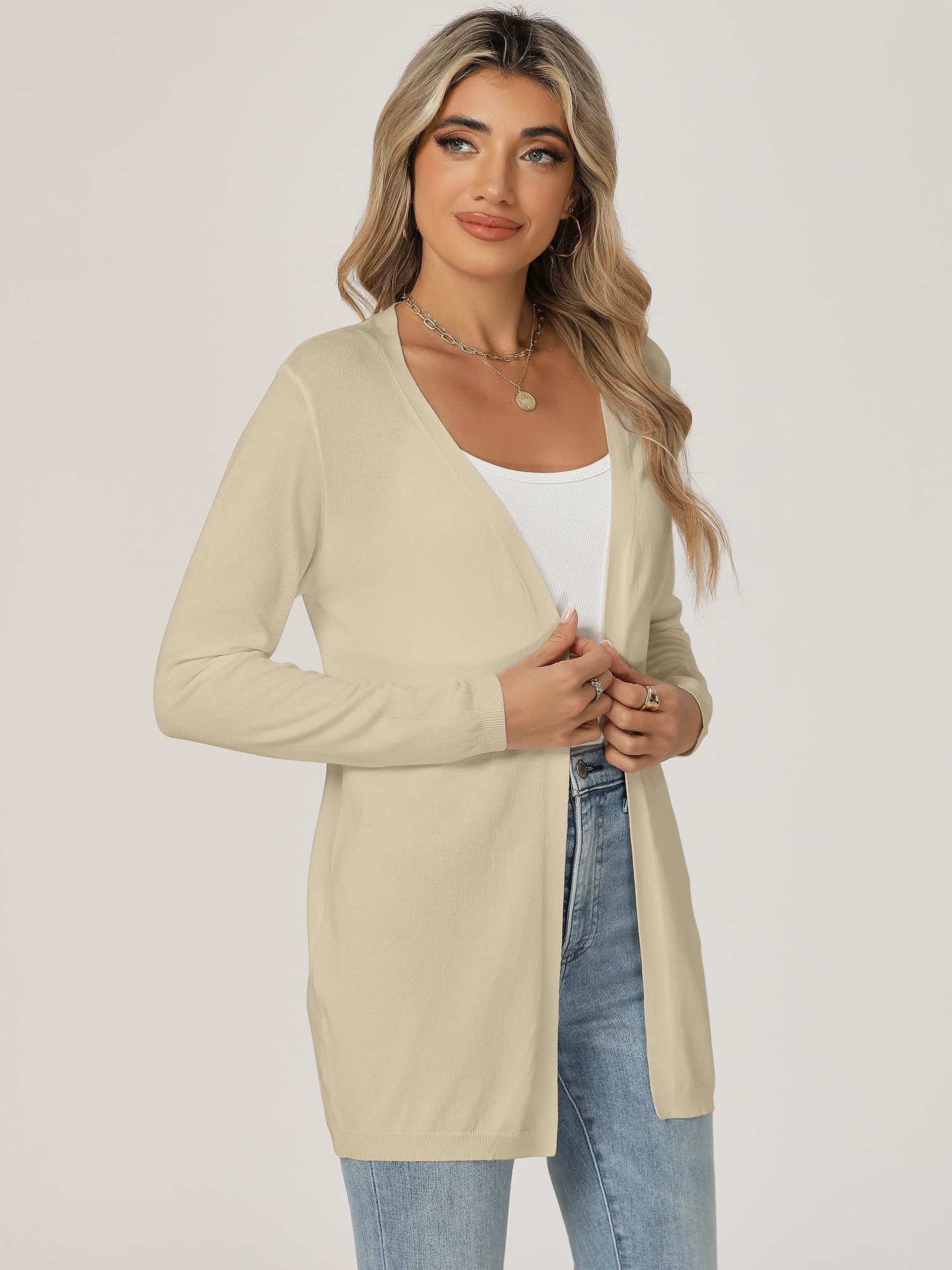 Cardigan Donna Maglia Maniche Lunghe Elegante Lungo Leggero Aperto Giacca Tinta Unita Estivo Primavera