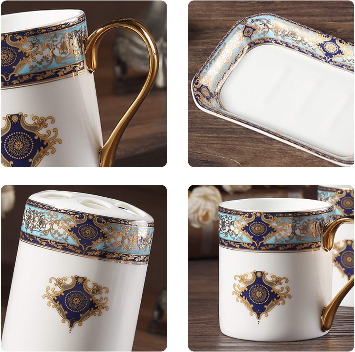 Zestaw Dozowników Mydła Retro Design Ceramiczny Zestaw Akcesoriów Łazienkowych Czeski Niebieski Akcesoria Do Kąpieli W Stylu Europejskim Łazienka(6-piece set)