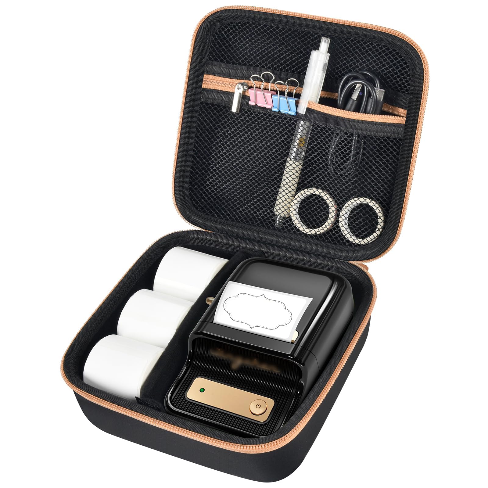 ALKOO Case Compatible with NIIMBOT B21 Label Maker Wireless Thermal Label Printer, Holder for Inkless Label Maker & Labeling Tapes Refills, with Mesh Pocket for Cable Accessories (Black)