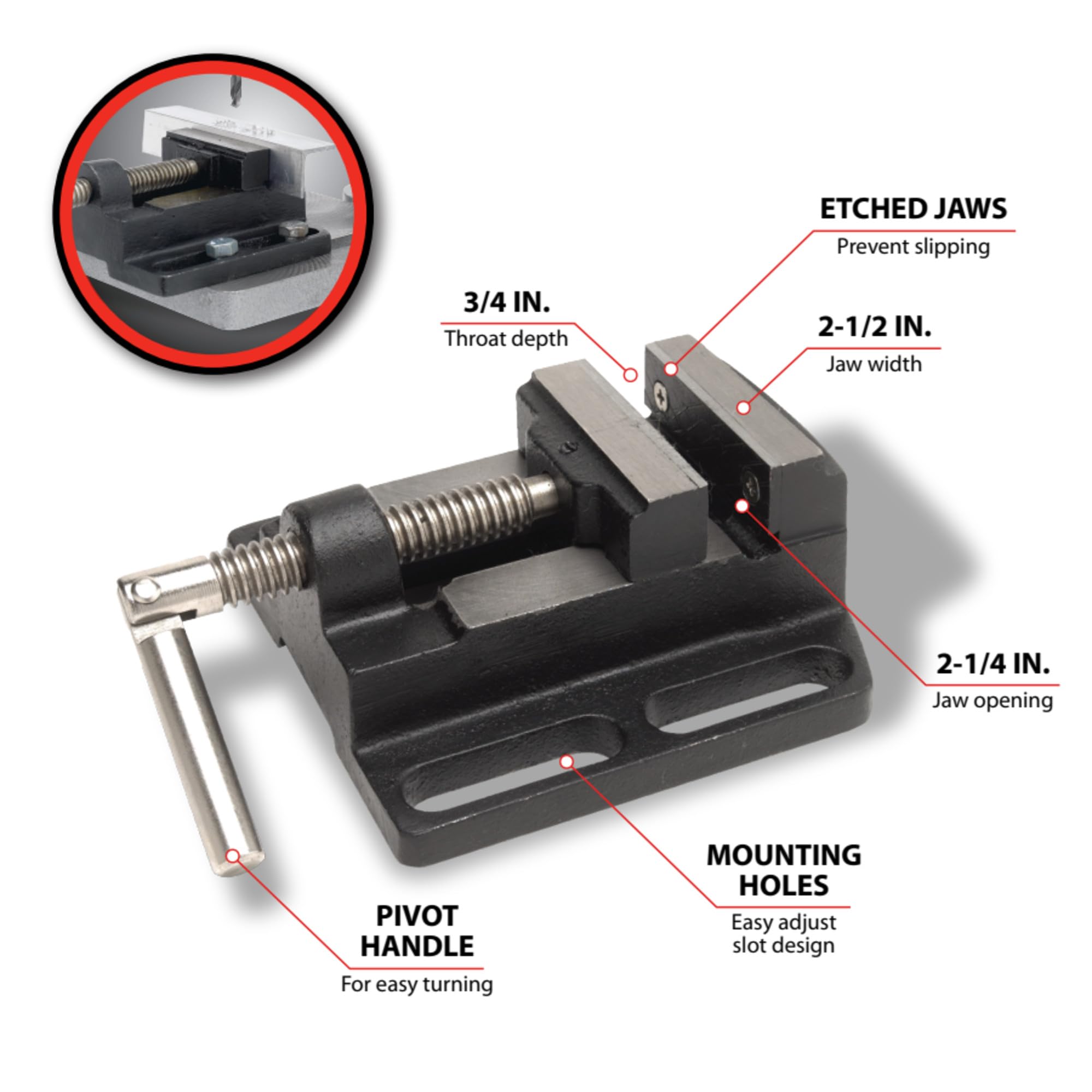 Performance Tool W3939 Étau de perceuse robuste de 6,3 cm – Serrez solidement les pièces à usiner pour un perçage précis