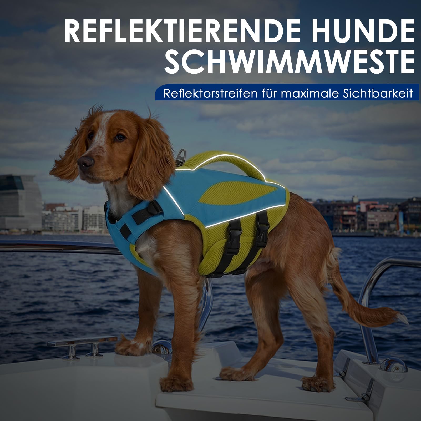 AOFITEE Schwimmweste Hund Klein, Verstellbar & Ripstop Hund Rettungsweste mit Rettungsgrif, Sicher Reflektierende Hunde Schwimmweste Hoher Auftrieb Hundeschwimmweste Kleine Hunde, Blau, S