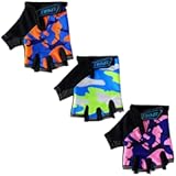 Boao 3 Pairs Kids Bike Gloves Cycling Half Finger Fingerless Workout Gloves Non-Slip Gel for 7-12 Years
