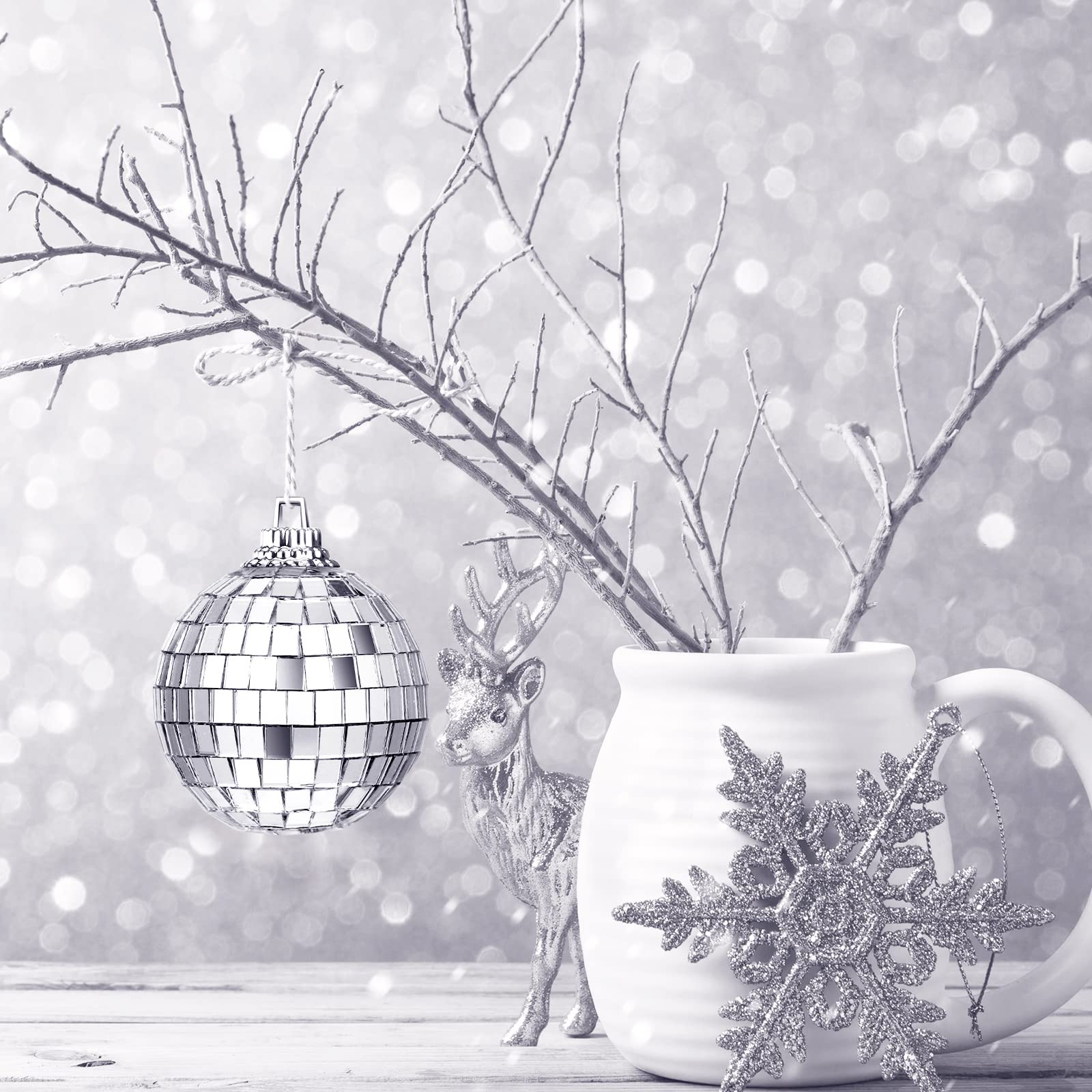 Sumind 28 Pieces Mirror Disco Ball 70s Reflective Mirror Ball Decorations 60s Balls with Fastening Strap for Home Stage Props Festivals Party Accessories