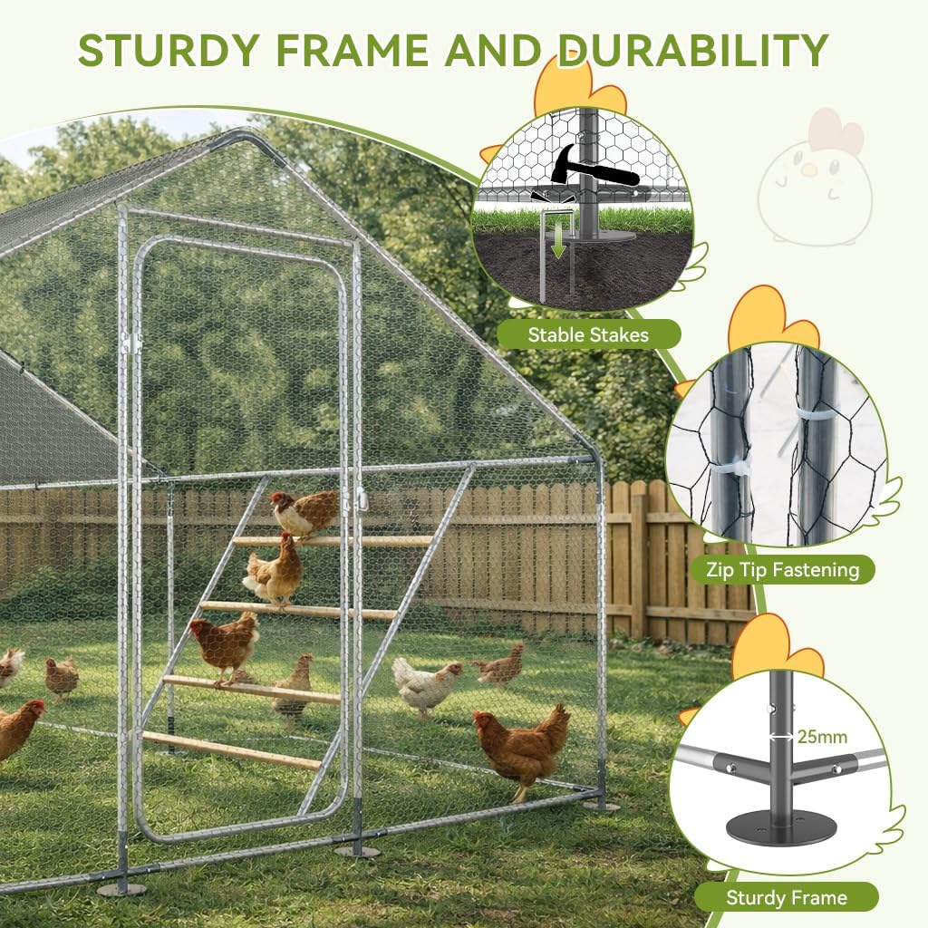 COMHOMA 13×10×6.6FT Large Metal Chicken Coop with Roosting Perch,Walk-in Chicken Run with Waterproof Roof & Lockable Door,Outdoor Poultry Cage for Hens,Ducks,Rabbits