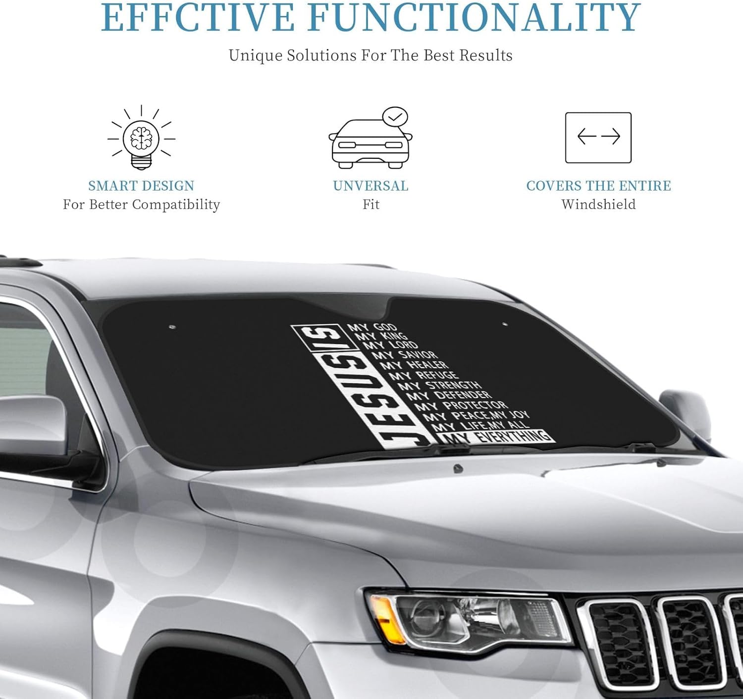 Car Windshield Sunshade Foldable Sun Visor, Religious Christian Faith Jesus Sun Shade Uv Ray Protectorfor Car SUV Truck Car Keep Vehicle Cool
