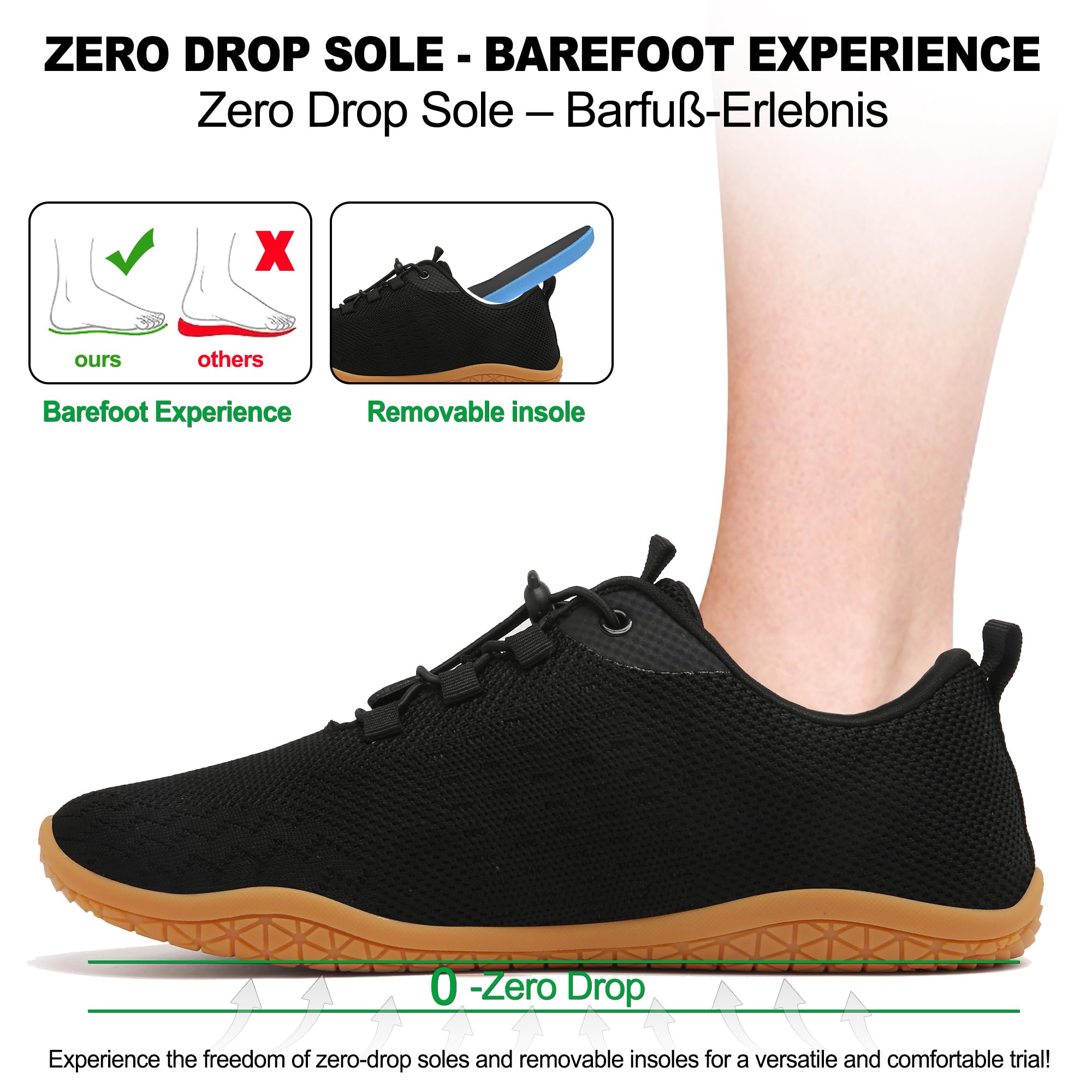 Geweo Scarpe Barefoot Minimaliste Donna Uomo Comode Scarpe Sneakers con Punta Larga Scarpe Trail Running Leggero Scarpe Palestra Camminare con Suola Zero Drop Barefoot Shoes Unisex 37-47EU