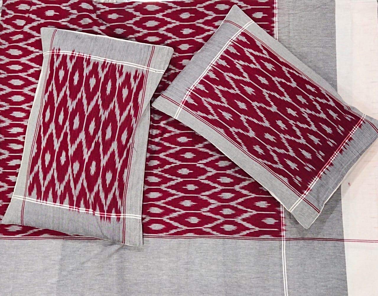 smart buy Pochampally Ikkat Hand Woven Cotton Double Bedsheet with 2 Pillow Covers Multicolour Handloom King Size Bedsheet (90x108 inches) 2