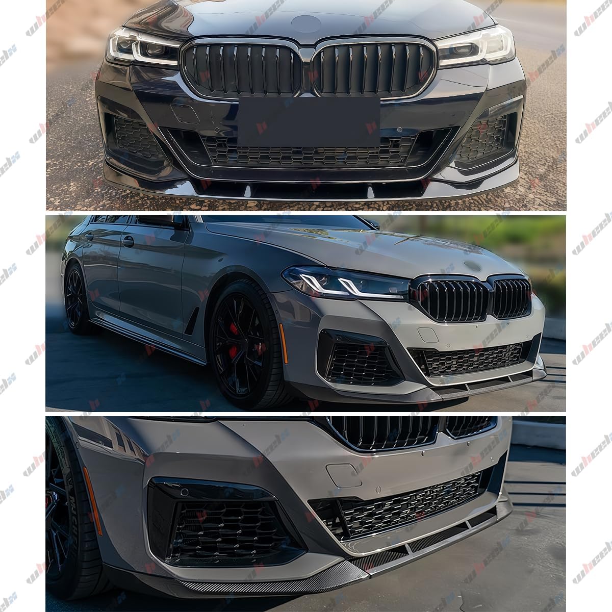 Front Lip Splitter Compatible with BMW 5 Series G30 LCI M Sport 2021–2023, Carbon Fiber Pattern ABS – WheelX