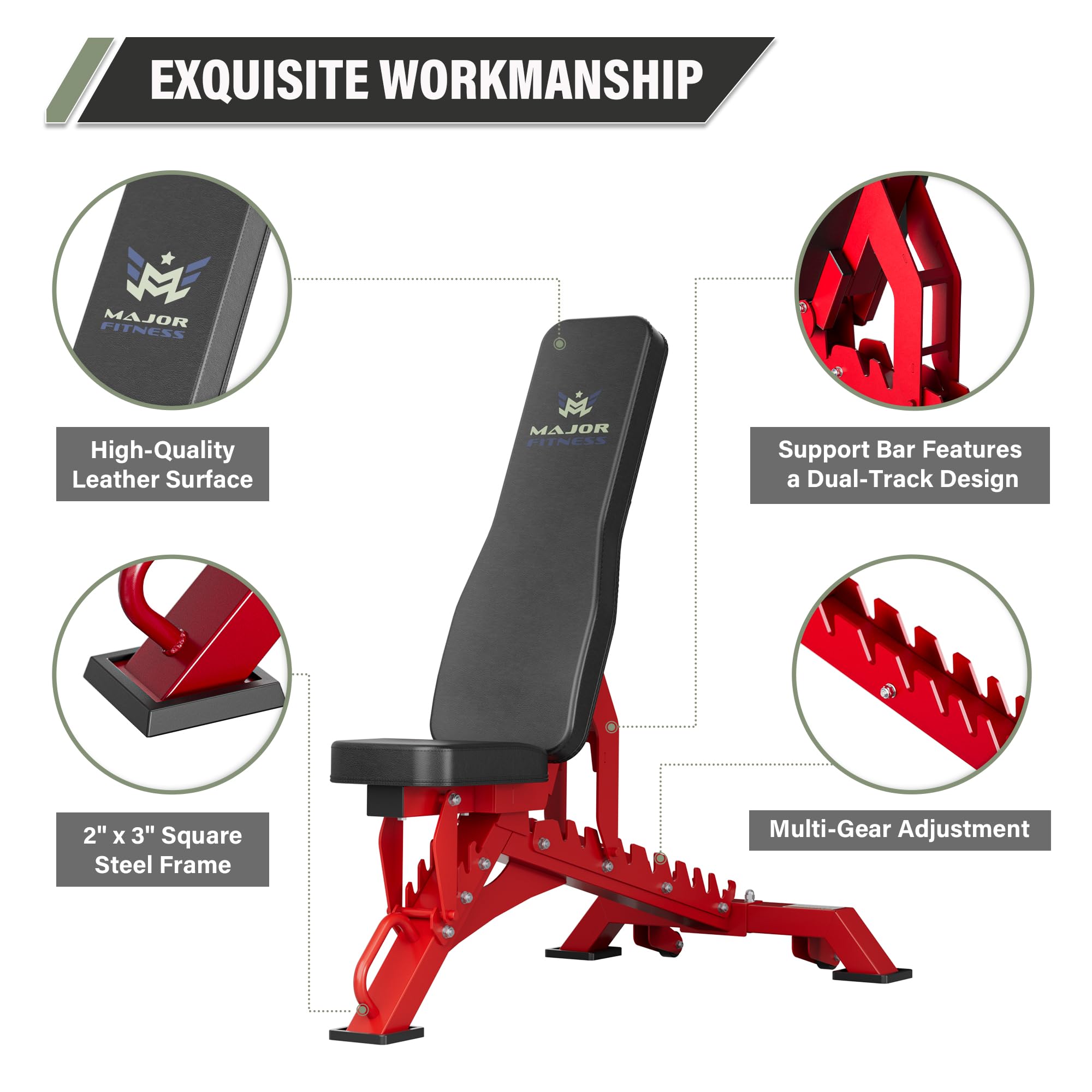 Weight Bench - 1300LBS Weight Capacity and 36 Adjustable Positions Strength Training Bench for Garage and Home Gym Workouts