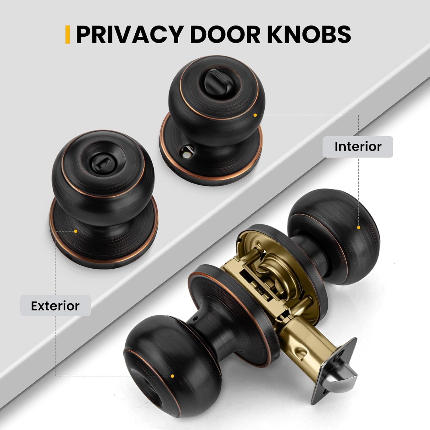 goldenwarm 10 Pack Interior Door Knobs Oil Rubbed Bronze Privacy Door Knobs for Bathroom and Bedroom Interior Door Lock Keyless Bronze Doorknobs with Round Ball