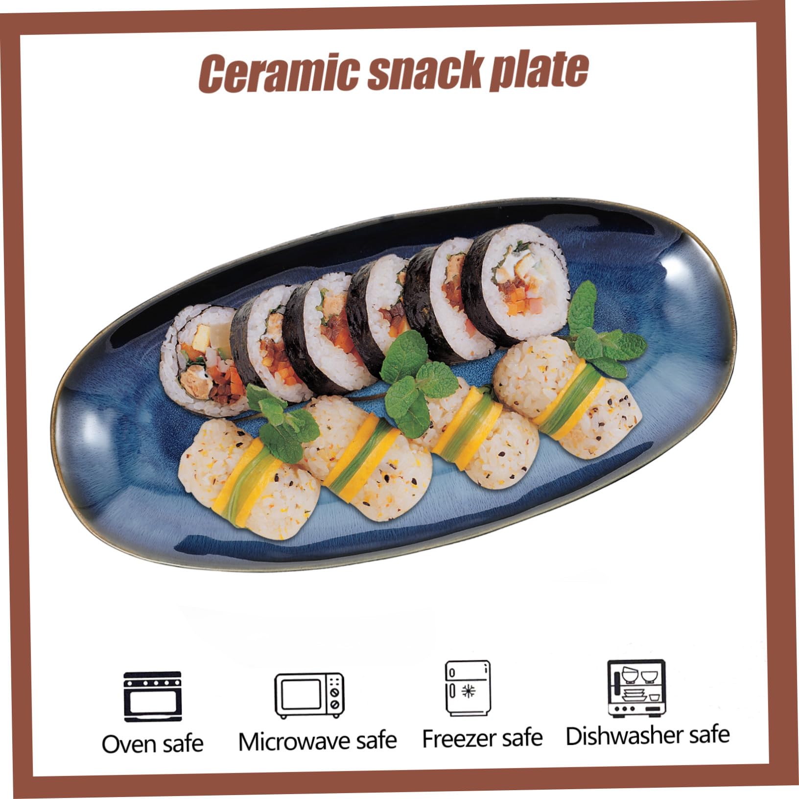 Veemoon Piatto Sushi Ceramica Grande Blu per Pesce e Frutta Vassoio Portata Antipasti Snack per Casa e Ristorante
