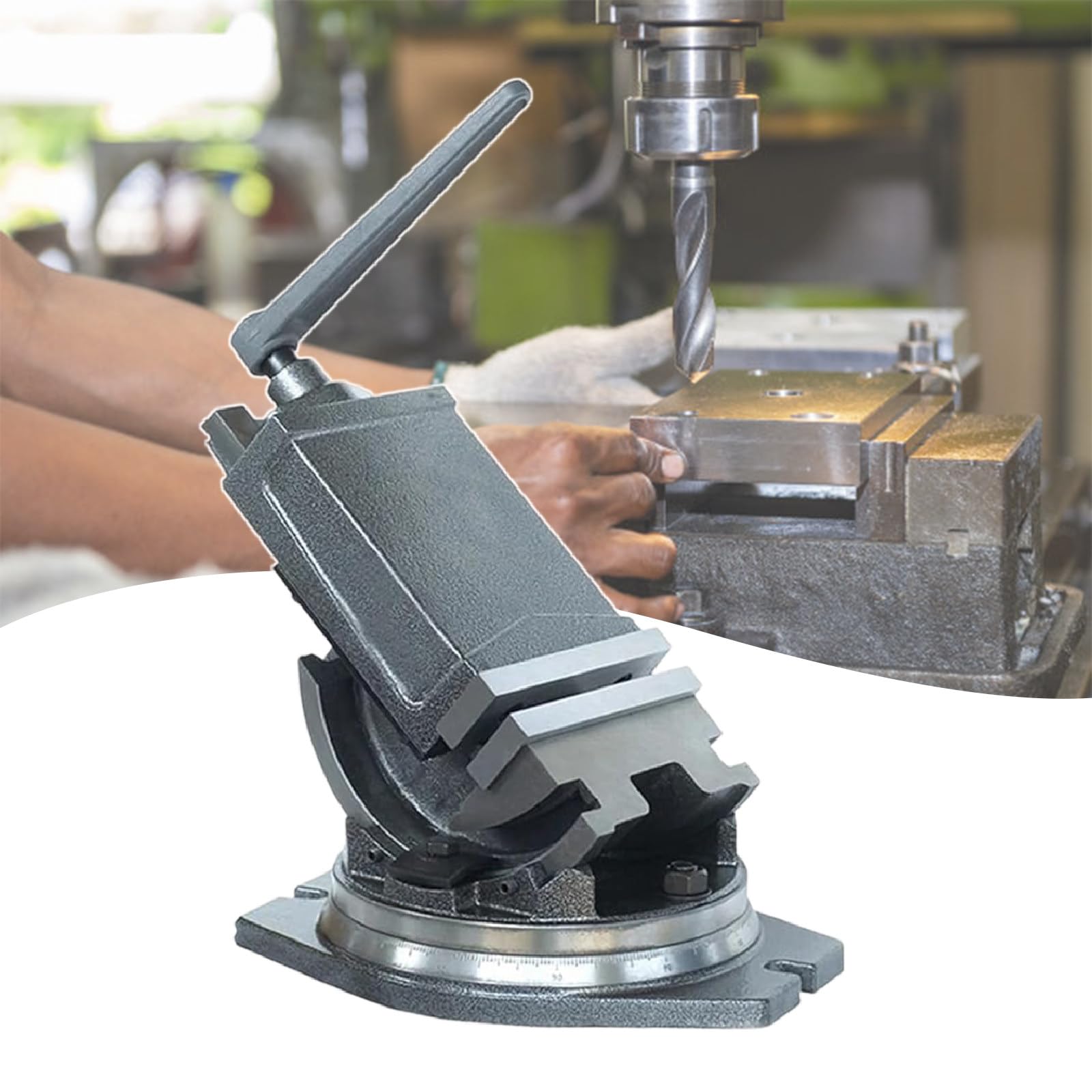 Alicates de punta plana de ángulo de precisión pesada con tornillo de banco giratorio inclinable, tornillo de banco de mesa ajustable de 100/130 mm para fresadora