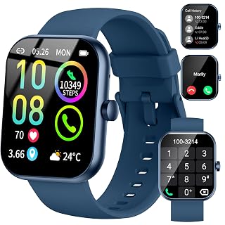 Smartwatch für Damen Herren, 1,96" HD Touchscreen Fitnessuhr mit Telefonfunktion, Smart Watch Fitness mit Herzfrequenz Schlafmonitor Schrittzähler, 113+ Sportuhr IP68 Wasserdicht für iOS Android Blau - Amazon product rated Grade A