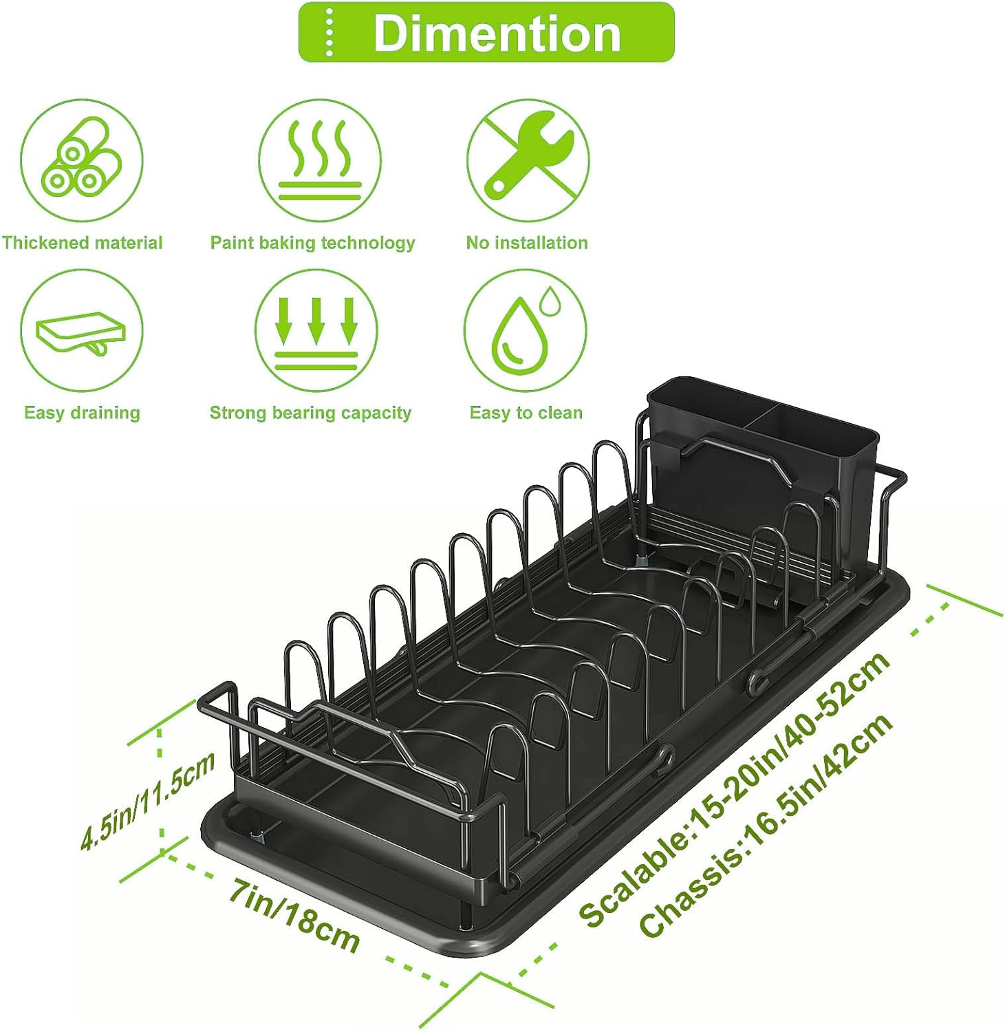 Sink Dish Drying Rack - Expandable Small Dish Rack Dish Drainer for Kitchen Counter with Cutlery Holder, Drying Rack Fit for 15’’-20’’ Kitchen Sink,Ideal for small apartments, RVs, and campers.