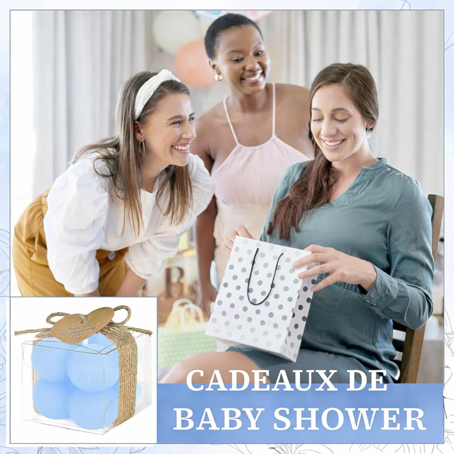 Lot de 30 Bougies Bulles Bleues avec Boîtes Cadeaux, Cartes de Remerciement et Ficelle de Jute - Mini Bougies Décoratives Cube pour Cadeau d'Invités Mariage, Baptême, Baby Shower Garçon - 4x3,5 cm