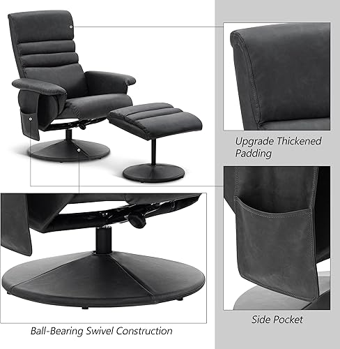 Miniatura 7 de MCombo Silla reclinable con otomana, silla reclinable con masaje, silla giratoria 360 de piel sintética, 7902 (gris oscuro)