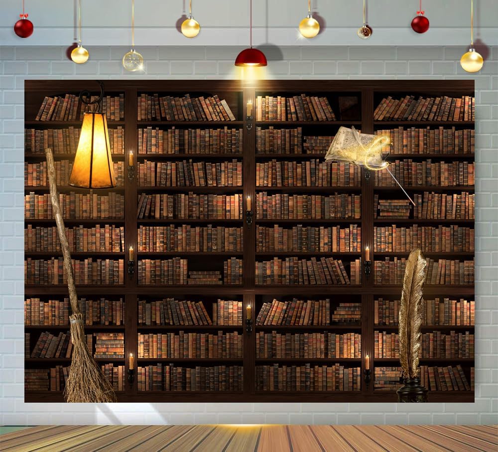 7x5FT Magic Bookshelf Backdrop Halloween Witch Photo Backdrop Wizard Theme Party Decorations Supplies F109 image 3